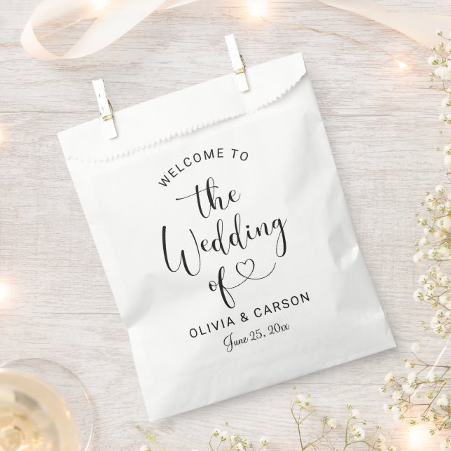 Sachets En Papier Mariage moderne à l'encre noire cœur Script (Coupé)