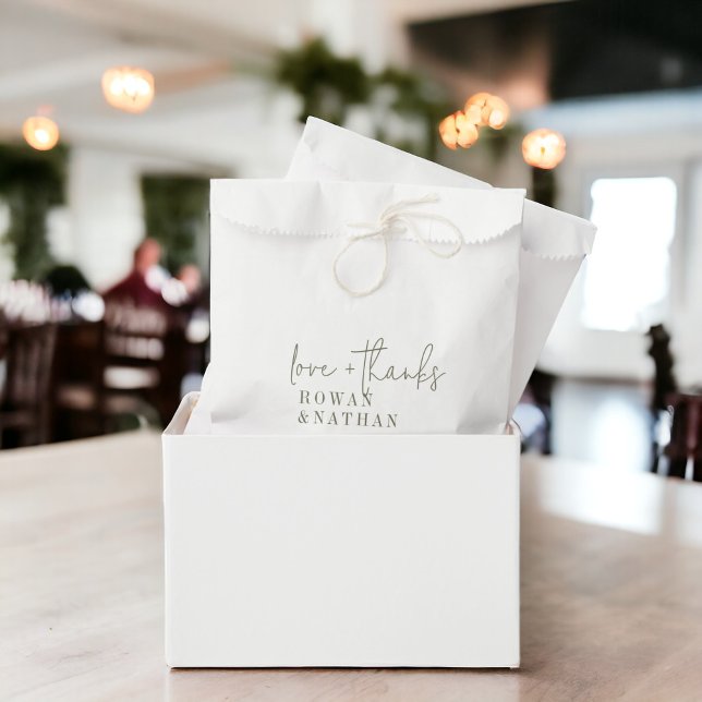 Sachets En Papier Mariage moderne chic vert blanc amour et merci (Créateur téléchargé)