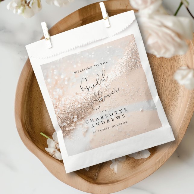Sachets En Papier Mariage Moderne et scintillant sous forme de douch (Modern, glitter Bridal Shower Favor Bag with your name and bag.)