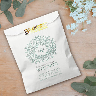 Sachets En Papier Mariage monogramme de la feuille verte gris gris b