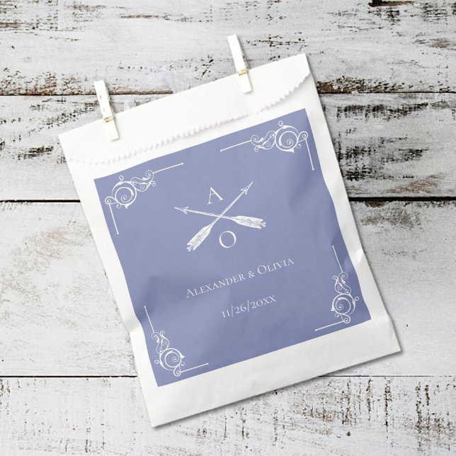 Sachets En Papier Mariage Monogramme et Flèches de périphérie (Periwinkle Monogram and Arrows Wedding Favor Bags)
