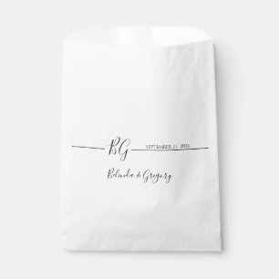 Sachets En Papier Mariage Monogramme minimaliste noir et blanc