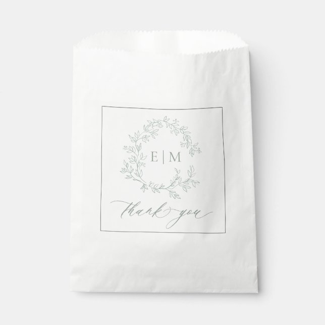 Sachets En Papier Mariage Monogramme vert Sage moderne (Devant)