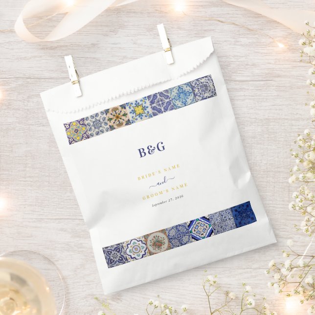 Sachets En Papier Mariage Motif de tuiles portugaises méditerranéenn (Coupé)