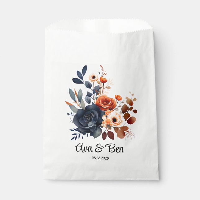 Sachets En Papier Mariage Navy Blue and Orange Peony (Devant)