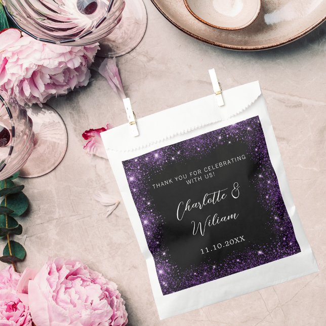 Sachets En Papier Mariage noir violet brillant merci (Créateur téléchargé)