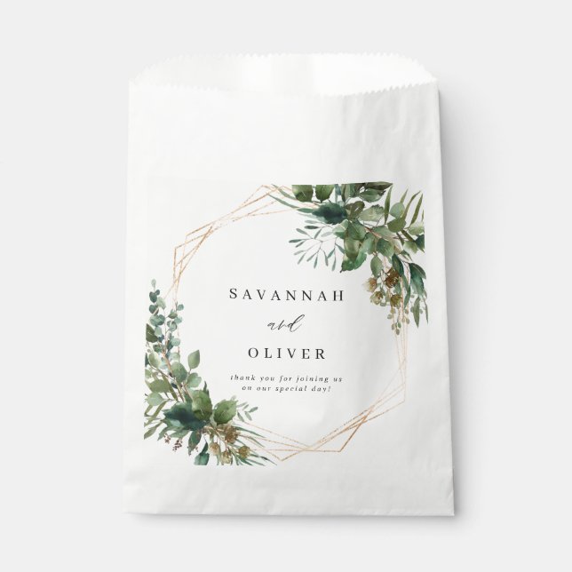 Sachets En Papier Mariage Or Feuilles & Eucalyptus (Devant)