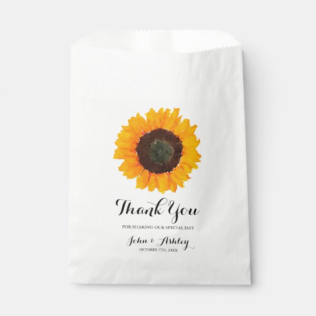 Sachets En Papier Mariage personnalisé à l'aquarelle de tournesol en (Devant)