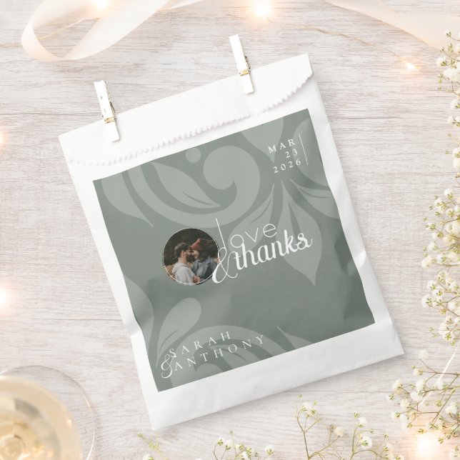 Sachets En Papier Mariage photo Earthy Olive Classic Damask (Coupé)