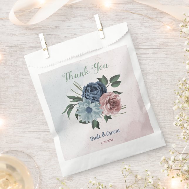 Sachets En Papier Mariage romantique fleurs bleues verdure rose (Coupé)