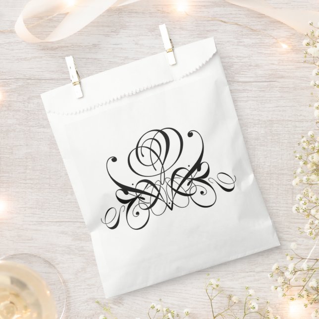 Sachets En Papier Mariage Rose noir Calligraphie (Coupé)