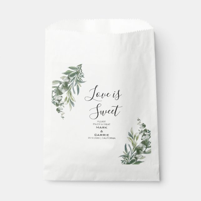 Sachets En Papier Mariage Rustique avec Verdure d'Eucalyptus (Devant)