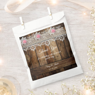 Sachets En Papier Mariage Rustique Bois de Grange, Dentelle & Roses