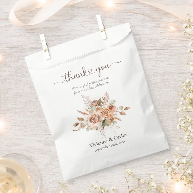 Sachets En Papier Mariage Rustique Floral Ton Terre Claire Remerciem (Coupé)