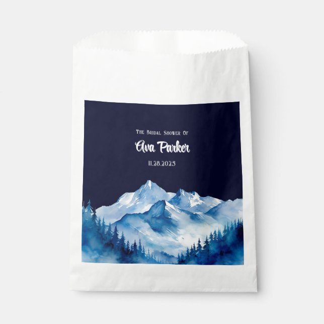 Sachets En Papier Mariage sous la neige bleue et blanche de l'hiver (Devant)
