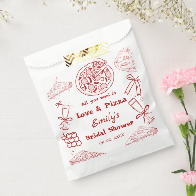 Sachets En Papier Mariage thème Pizza & Amour dessinés à la main (Scellé)