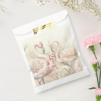 Sachets En Papier Mariage Tropical Flamant Rose Monogramme 