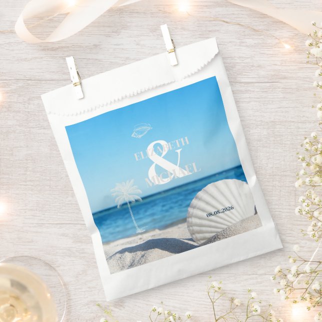 Sachets En Papier Mariage Tropical sur une Plage Océane (Coupé)