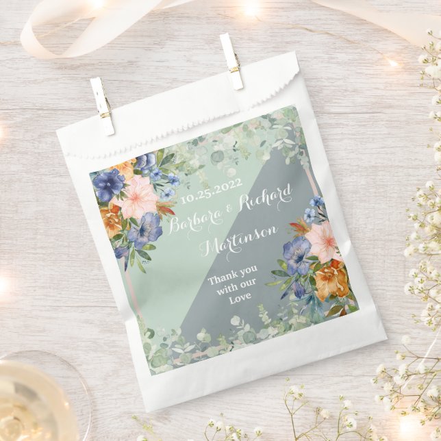 Sachets En Papier Mariage vert de pêche bleu foncé (Coupé)