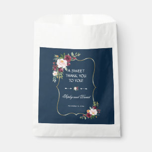 Sachets En Papier Marine Bleu Bourgogne Floral Mariage or MERCI