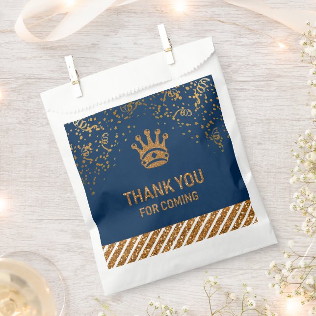 Sachets En Papier Marine Blue Gold Royal Prince Merci (Coupé)