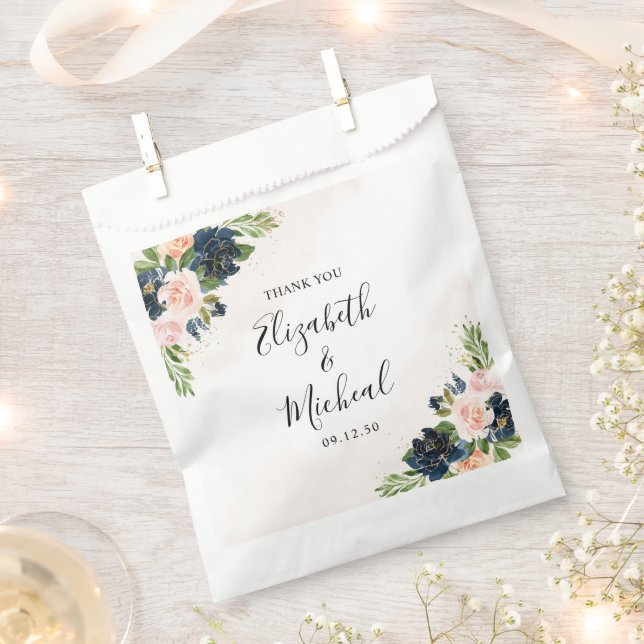Sachets En Papier Marine & Blush rose Floral Mariage Favor Sac (Coupé)