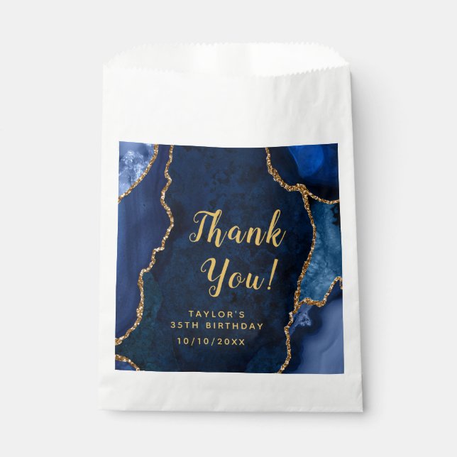Sachets En Papier Marine et Gold Agate Anniversaire Merci (Devant)
