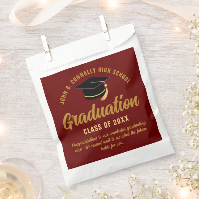Sachets En Papier Maroon Gold Customisée Graduation Party (Coupé)