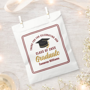 Sachets En Papier Maroon Gold Graduate Merci Custom Party