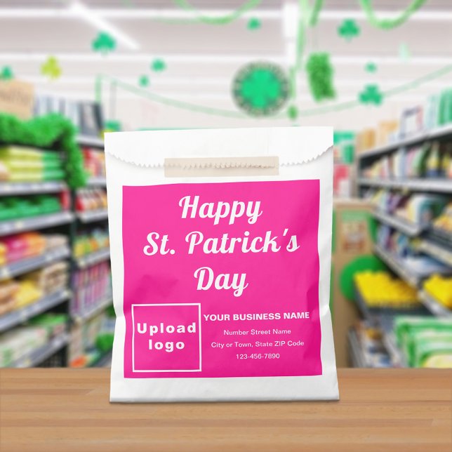 Sachets En Papier Marque d'affaires rose, Saint-Patrick, Sac en papi (Pink business brand with St. Patrick's Day greeting on paper bag)