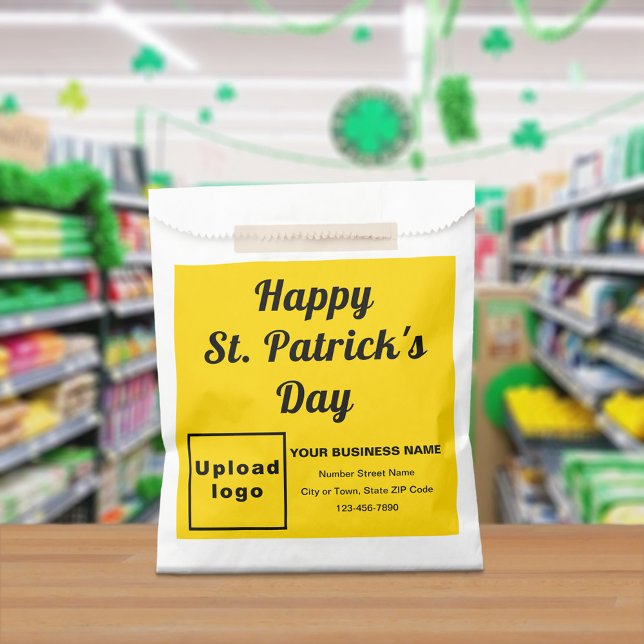Sachets En Papier Marque Jaune, St. Patrick's Day, (Yellow business brand with St. Patrick's Day greeting on paper bag)