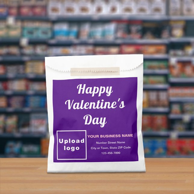 Sachets En Papier Marque Purple Business; Valentine; sac en papier (Purple business brand with Valentine greeting on paper bag.)