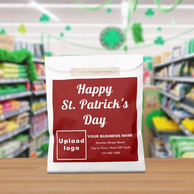 Sachets En Papier Marque Red Business, St. Patrick's Day, sac en pap (Red business brand with St. Patrick's Day greeting on paper bag)