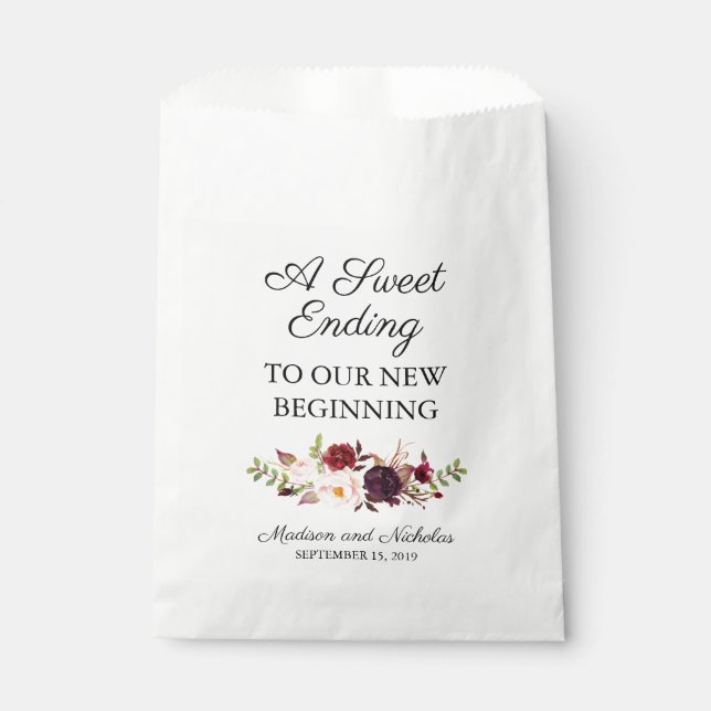 Sachets En Papier Marsala et rose Floral Wedding Favor Bags (Devant)