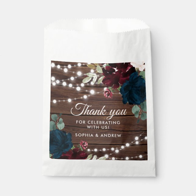 Sachets En Papier Marsala & Marine Mariage rustique Favor Sac (Devant)