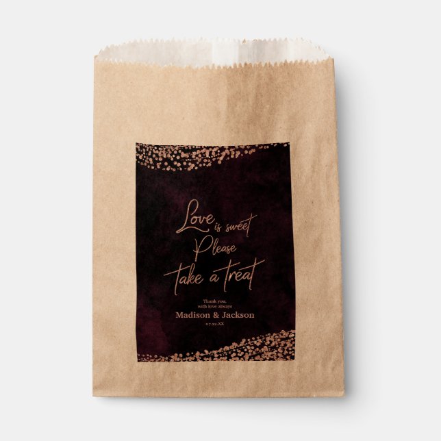 Sachets En Papier Marsala Vin & Rose Or Mariage Love is Sweet (Devant)