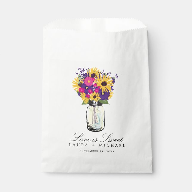 Sachets En Papier Mason Jar Daisies et tournesols | Faveurs (Devant)