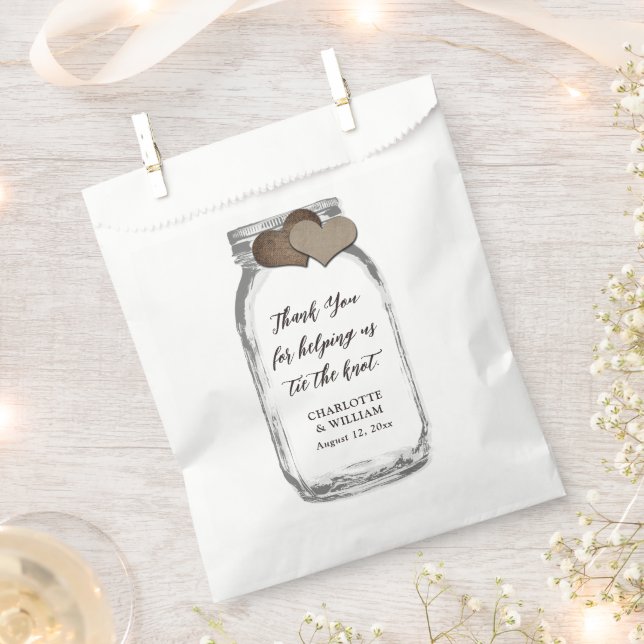 Sachets En Papier Mason Jar Pays Burlap Coeurs Merci Mariage (Coupé)