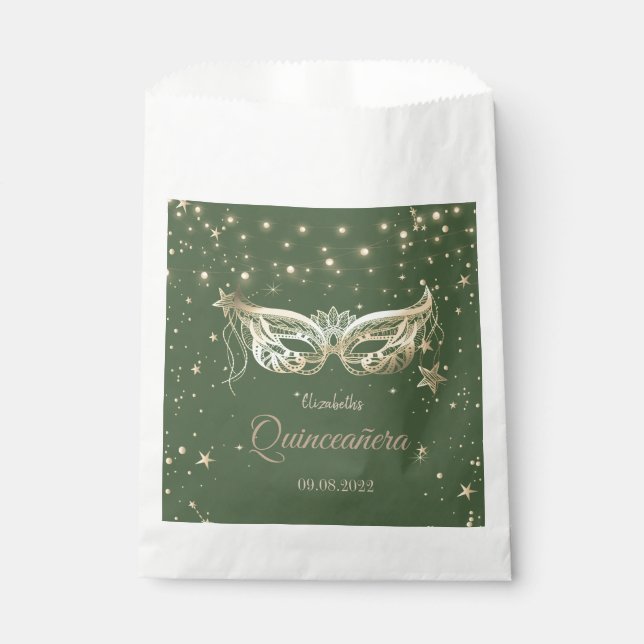 Sachets En Papier Masquerade, Étoiles Vertes Quinceañera (Devant)