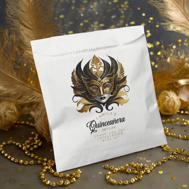 Sachets En Papier Masquerade Motif Quinceanera Black Gold ID1031 (Créateur téléchargé)