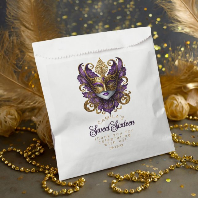 Sachets En Papier Masquerade Motif Sweet 16 Purple Gold ID1032 (Créateur téléchargé)