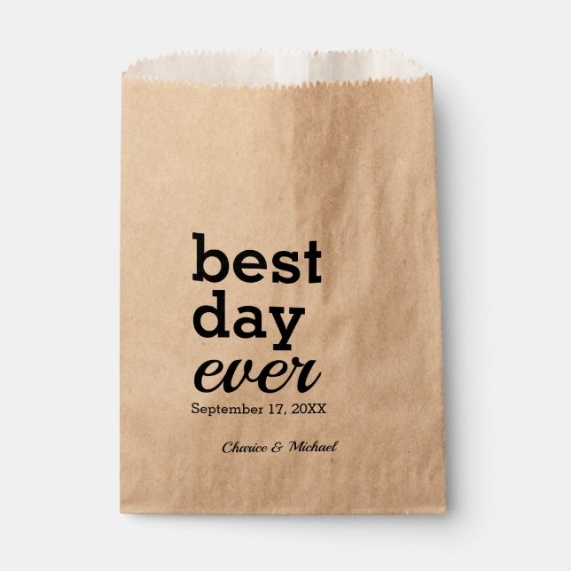 Sachets En Papier Meilleur Jour Jamais Nom Personnalisé Date Mariage (Devant)