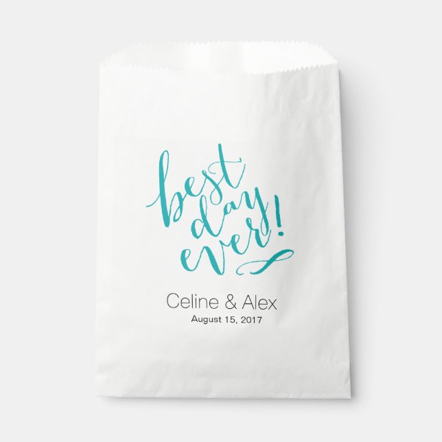 Sachets En Papier MEILLEUR JOUR Jour de mariage | TURQUOISE (Devant)