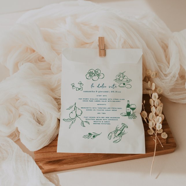 Sachets En Papier Menu de mariage manuscrit Dolce Vita (Créateur téléchargé)