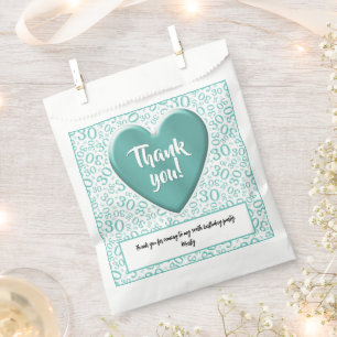 Sachets En Papier Merci 30e nombre aléatoire Motif Turquoise/blanc