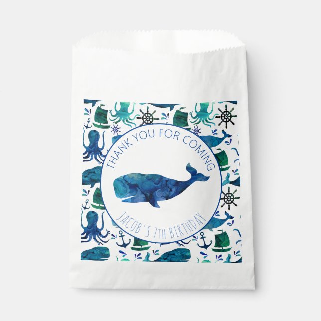 Sachets En Papier Merci Anniversaire Baleine marine Baleine nautique (Devant)
