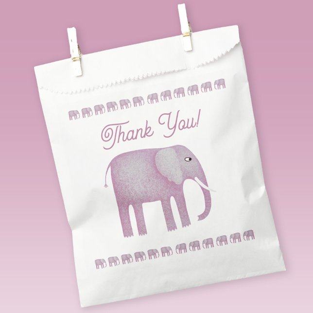 Sachets En Papier Merci Baby shower rose éléphant (Pink watercolor elephant favor bag)