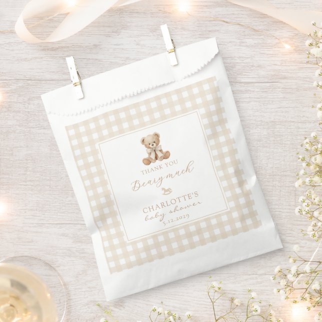Sachets En Papier Merci beary beaucoup ours en gingham (Coupé)