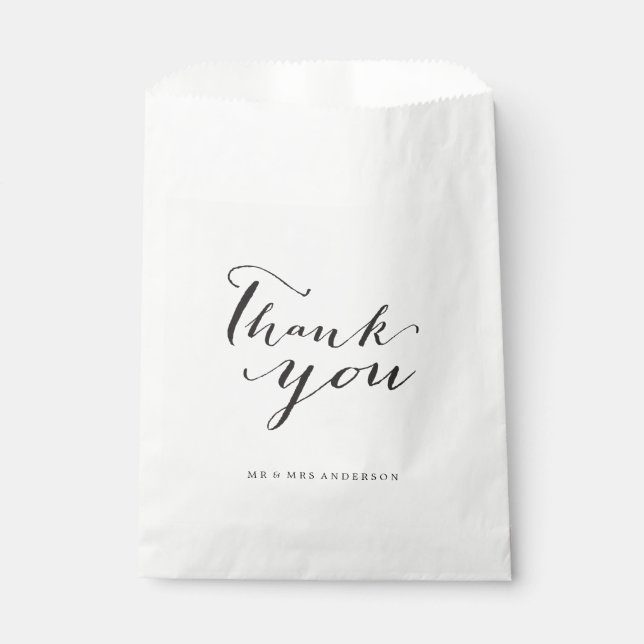 Sachets En Papier Merci Classic Script Calligraphie Nom Mariage (Devant)