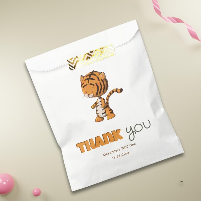 Sachets En Papier Merci d'anniversaire sauvage d'un tigre (Créateur téléchargé)